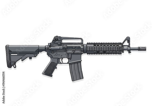 Modern Tactical Assault Rifle Vector Illustration - M4 Carbine and AR-15 Style Firearm Isolated on White