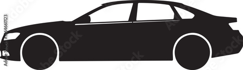 Black car silhouette, vehicle icon, automotive shape, sedan outline