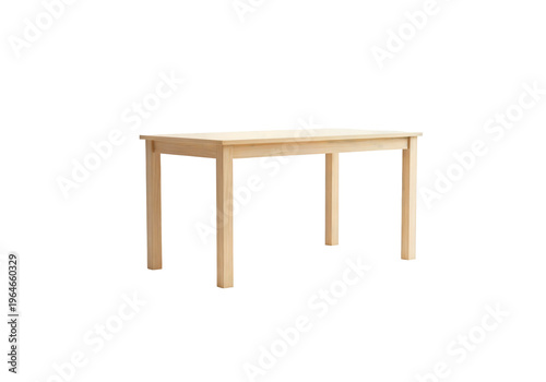 Simple Wooden Dining Table Isolated on White — 3D render of light pine wood rectangular table with four legs on white background, furniture concept.
