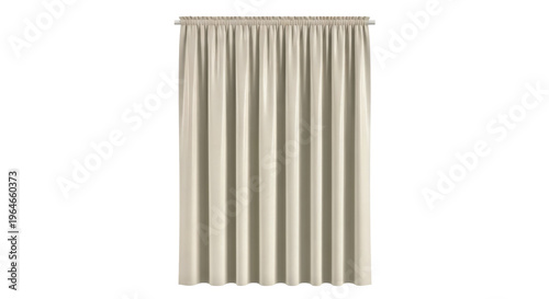 Beige Rod Pocket Curtain Panel on White Background. Elegant neutral drape for modern home décor.