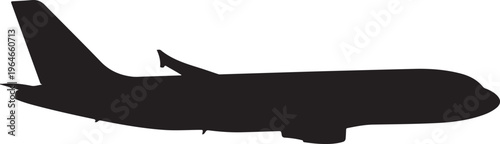 Airplane silhouette, black plane icon, aircraft vector, transportation symbol
