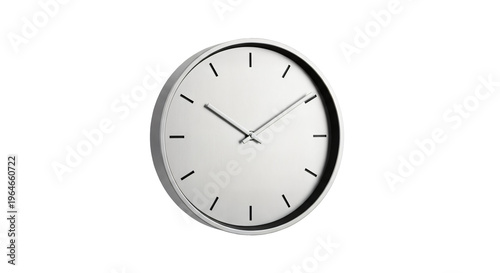 Minimalist Round Wall Clock with White Dial and Brushed Silver Frame. Clean modern analog timepiece.