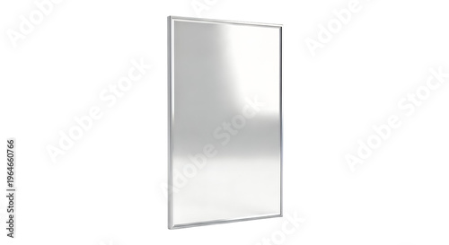 Modern Rectangular Wall Mirror with Slim Silver Frame. Minimalist full-length bathroom or bedroom mirror.