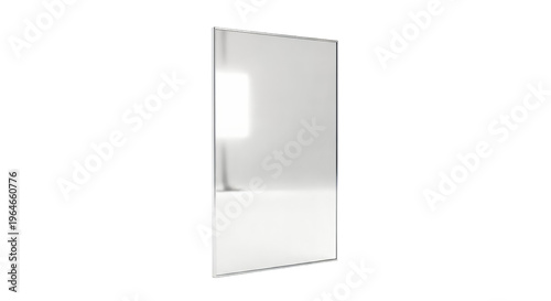 Modern Rectangular Wall Mirror with Slim Silver Frame. Minimalist full-length bathroom or bedroom mirror.