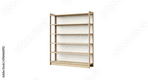 Minimalist Light Oak Wood Open Bookshelf with Six Shelves. Scandinavian style wall storage unit.