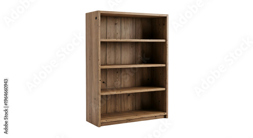 Rustic Reclaimed Wood 4-Shelf Bookcase with Distressed Finish. Vintage farmhouse style storage unit.