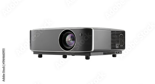 Modern Dark Gray HD Digital Projector with Wide-Angle Lens. Professional multimedia home theater projector.