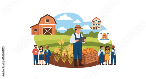 Smart Farming & AgriTech: Diverse Farmers Managing Sustainable Crops with Digital Technology, Drones, and Data Analysis.