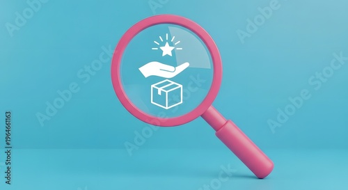Magnifying glass highlighting a hand holding a star above a package