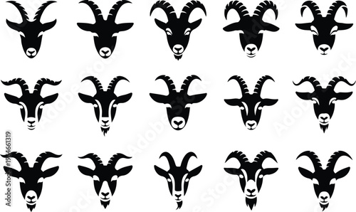 Goat Silhouette Icon Collection Set