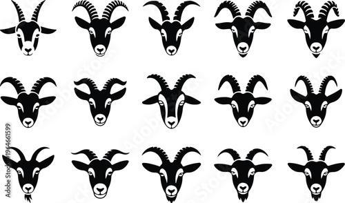 Goat Silhouette Icon Collection Set