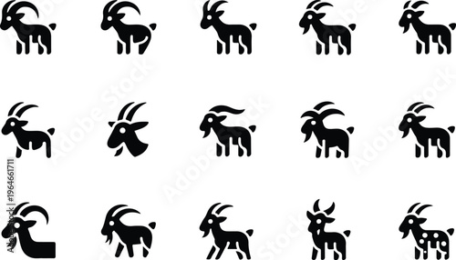 Goat Silhouette Icon Collection Set