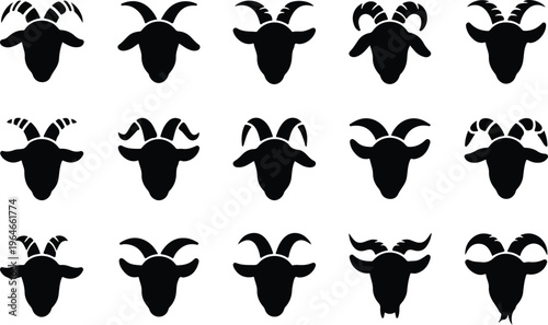 Goat Silhouette Icon Collection Set