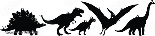 Dinosaur silhouettes set, prehistoric animals collection, T rex stegosaurus pterodactyl figures, Jurassic era concept, ancient reptiles, isolated on white background