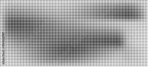 Hexagon halftone gradient texture. Abstract black and white spotted grunge background. Geometric retro tech wallpaper. Fading wavy hexagonal pattern backdrop. Vector vanishing honeycomb grunge