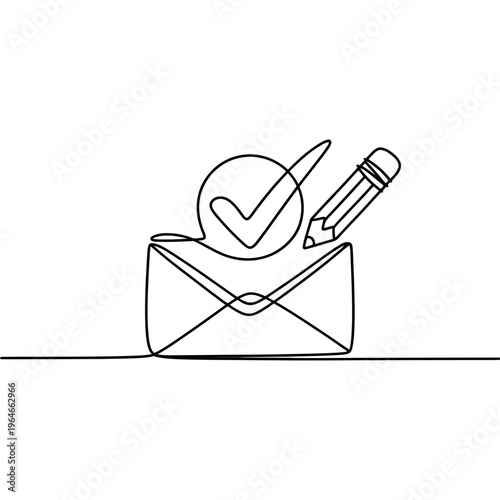 Envelope icon with pencil and checkmark for approved mail concept