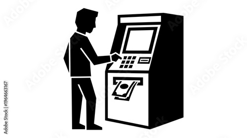 "Silhouette of person using ATM machine"