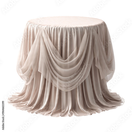 Decorative round table covered with draped isolated on transparent background