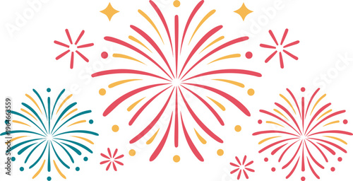 Colorful fireworks display with radial bursts explosion celebration