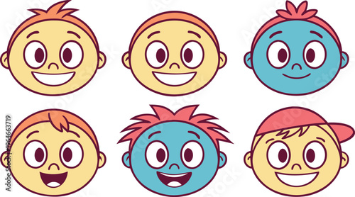 Cartoon faces with diverse expressions and colors colorful smiling faces happy faces