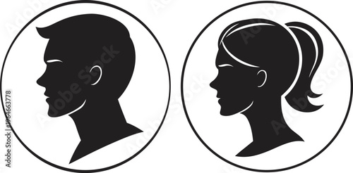 Black silhouette of man and woman heads in profile black silhouettes head male and female