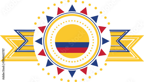 Colombia independence day promotional badge with flag colombia flag yellow blue red colors