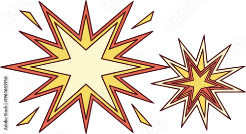 Classic comic book style starburst shapes in yellow red and black explosion
