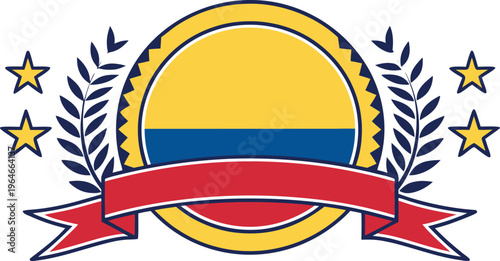 Colombia flag badge with red banner and laurel leaves