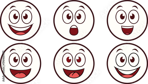 Cartoon face set with multiple smiling and surprised facial expressions cartoon faces