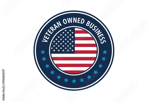 Veteran Owned Business Seal with American Flag - Patriotic Badge for US Military Veteran Entrepreneurs and Small Businesses