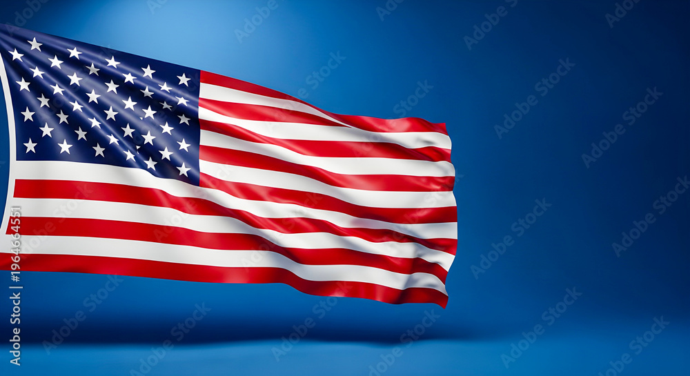 Obraz premium Waving american flag against a blue background