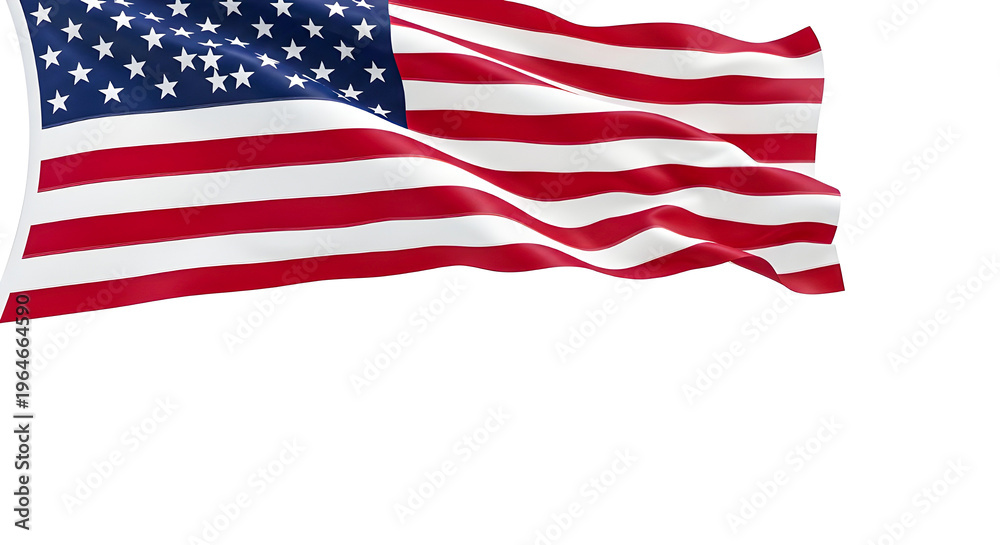 Fototapeta premium Waving american flag on white background symbol of united states of america