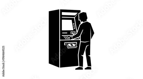 "Silhouette of person using ATM machine"