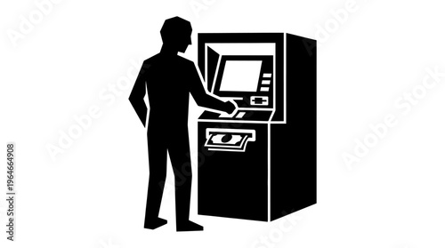"Silhouette of person using ATM machine"