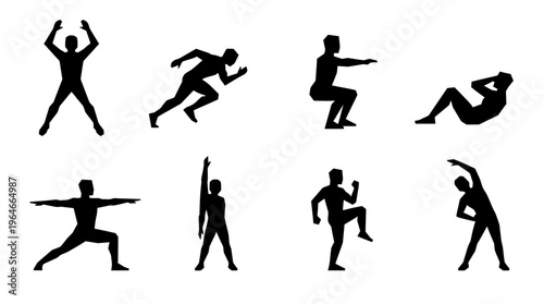 "Silhouettes of people performing workout poses"