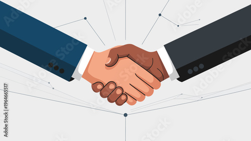 Professional business handshake vector illustration, diverse partners shaking hands for deal, corporate partnership and global networking concept