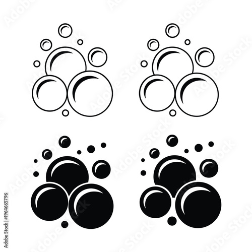 Abstract arrangement of bubbles in varying sizes black and white
