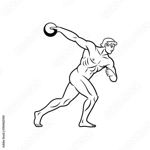 Ancient athlete preparing to throw a discus in a dynamic pose