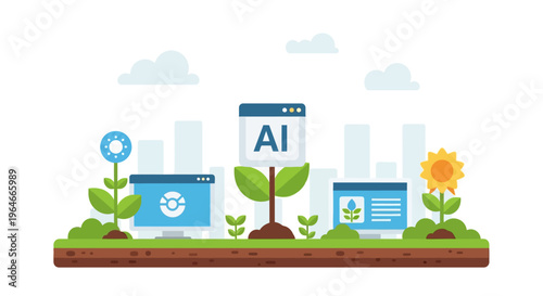 Artificial Intelligence Growth and Sustainable Technology Development Flat Vector