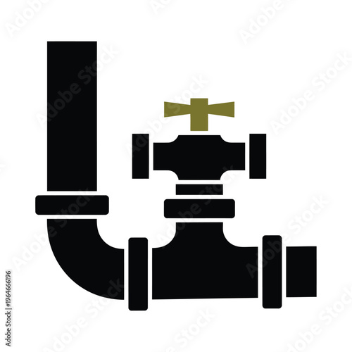 Simple black and gold icon depicting a pipeline with a control valve