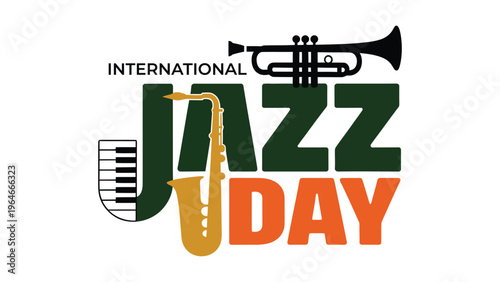International Jazz Day illustration with trumpet saxophone piano keys music celebration concert performance concept april 30 modern flat vector design