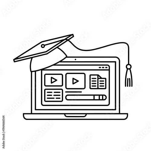 Online graduation cap resting on a laptop screen symbolic of e learning