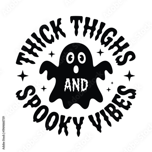 A playful halloween design featuring a ghost and bold text