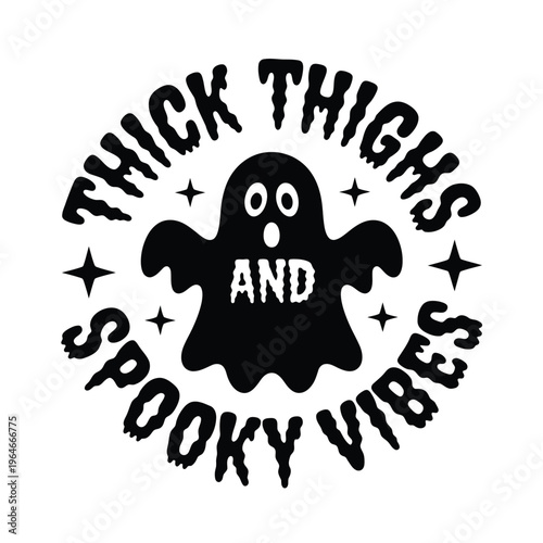 A playful graphic with a ghost text and halloween themed elements