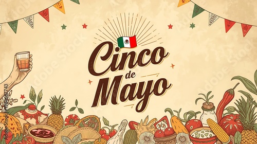 Cinco de Mayo Celebration Featuring Traditional Mexican Food and Festive Bunting.
