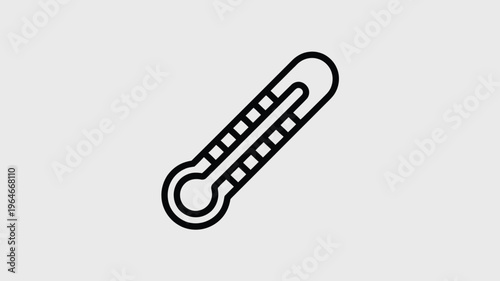 Minimalist thermometer icon vector, medical temperature measurement tool, black line art weather and fever indicator symbol on gray background