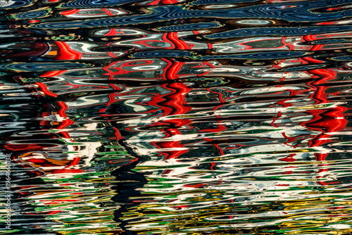 Colorful Red Blue White Water Reflection Abstract Houhai Lake Beijing China