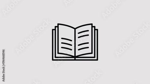Minimalist open book icon vector, black line art textbook illustration, simple reading and education symbol for web design and publishing