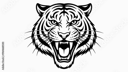 Striking black and white illustration of a fierce tiger s head detailed and powerful