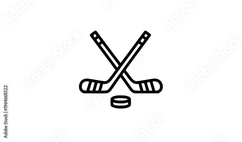 Simple hockey icon with stick and puck flat vector symbol for sports web design
